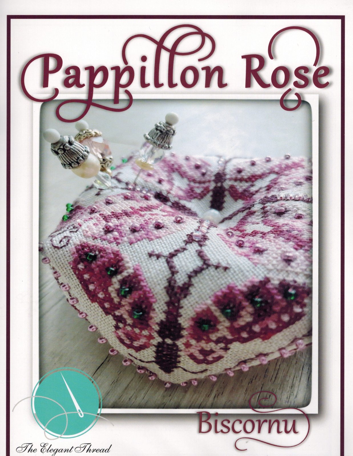 Pappillon Rose Biscornu - Cross Stitch Pattern
