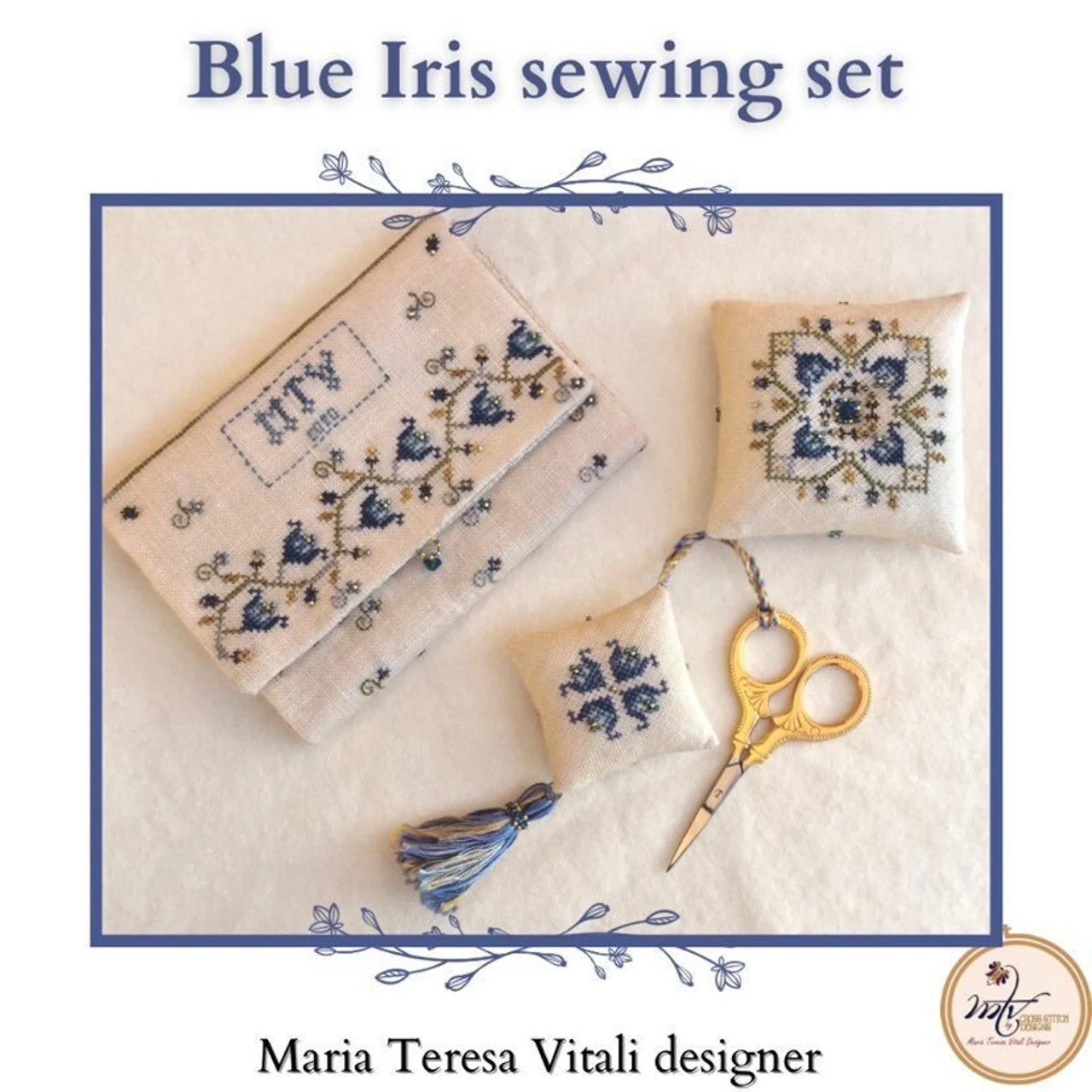 Blue Iris Sewing Set - Cross Stitch Pattern