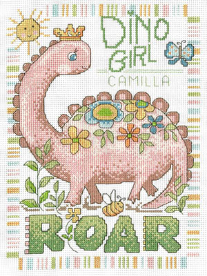 Dino Girl Birth Record - Cross Stitch Pattern
