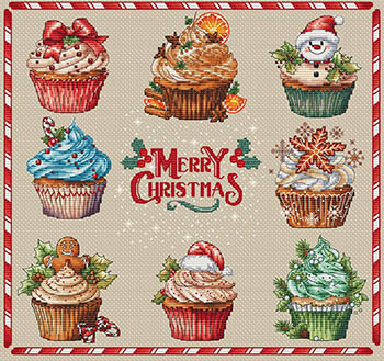 Merry Christmas Cupcakes - Cross Stitch Pattern