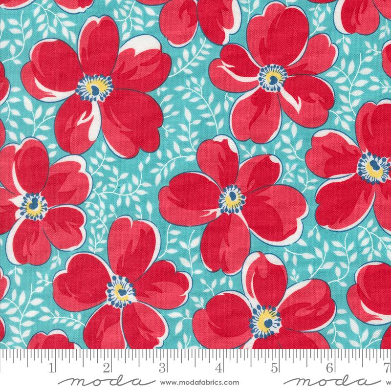 Time And Again Flowers - Aqua - Quilt Fabric
