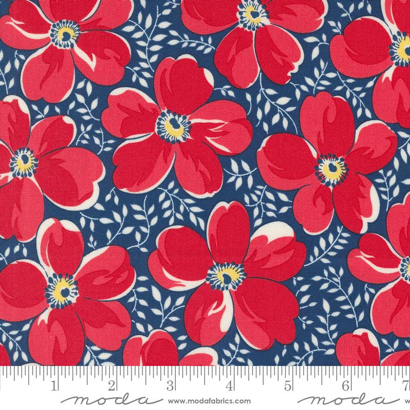 Time And Again Flowers - Indigo - Quilt Fabric
