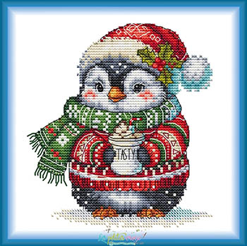 Penguin With His Chocolate - Cross Stitch Pattern