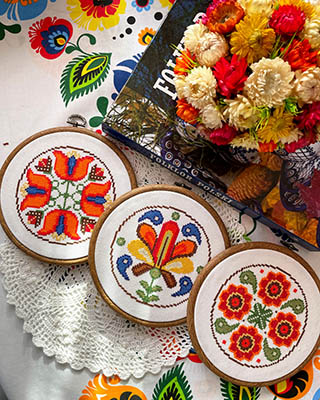 Folk Floral Trio - Cross Stitch Pattern