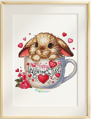 Happy Valentine's Day (Rabbitin Teacup) - Cross Stitch