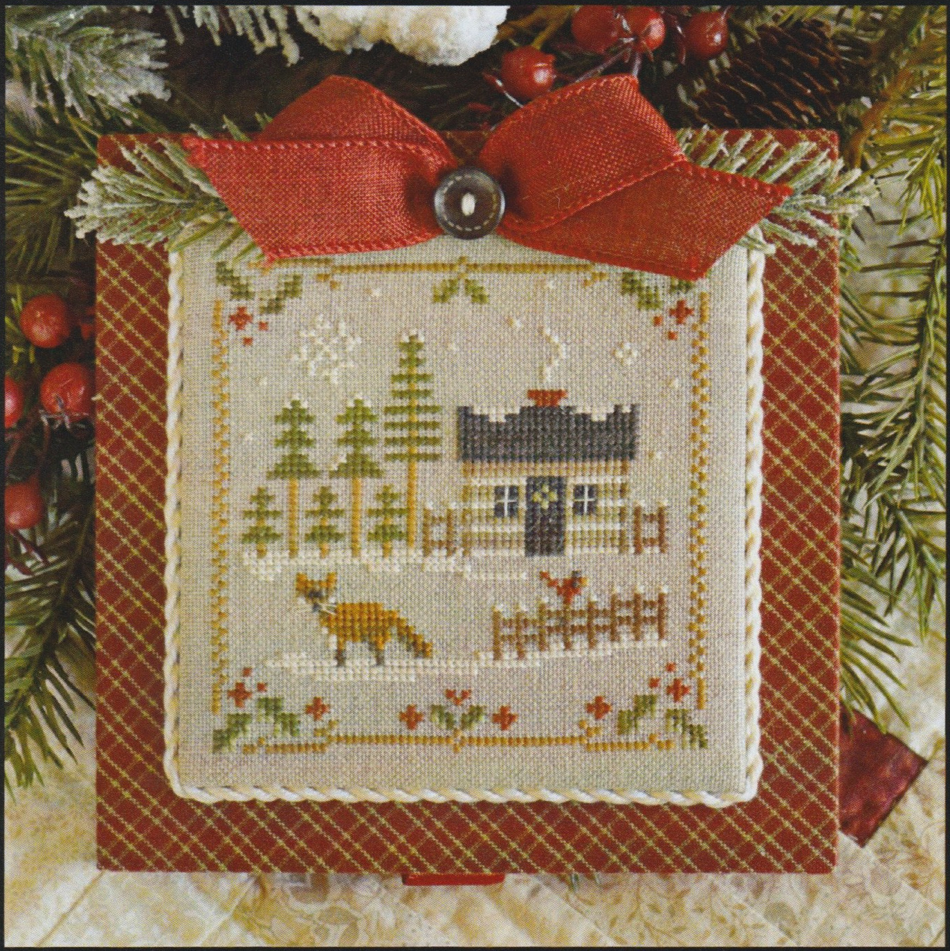 Log Cabin 3 Fox - Christmas Cross Stitch Pattern