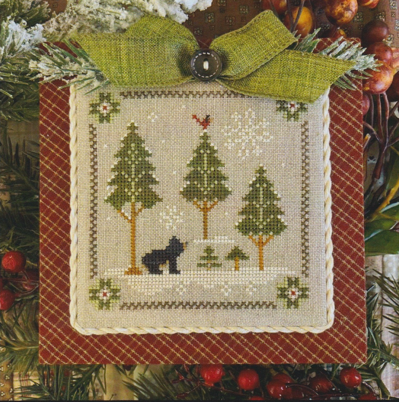 Log Cabin 4 Bear - Christmas Cross Stitch Pattern