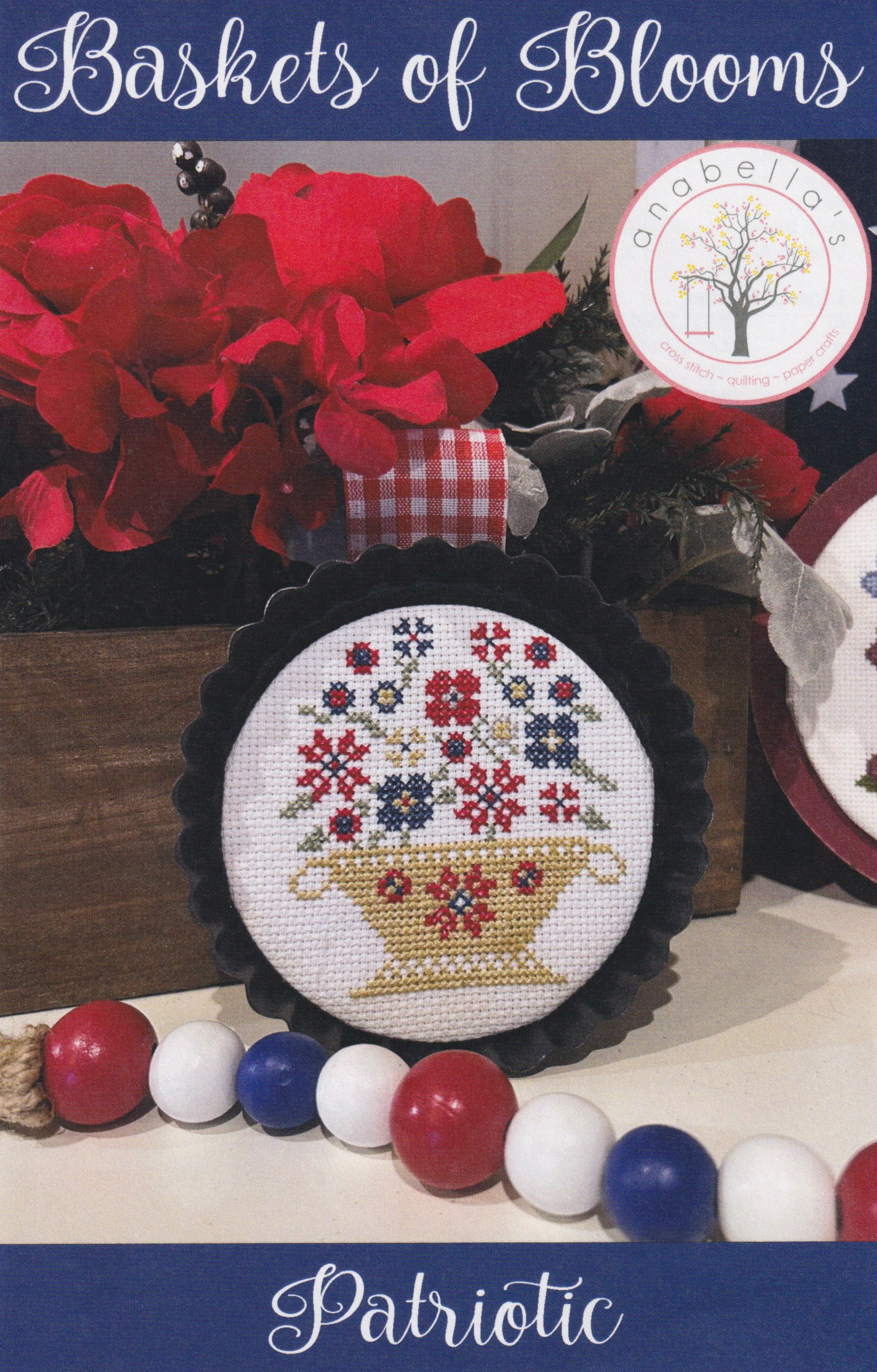 Baskets Of Blooms Patriotic - Cross Stitch Pattern