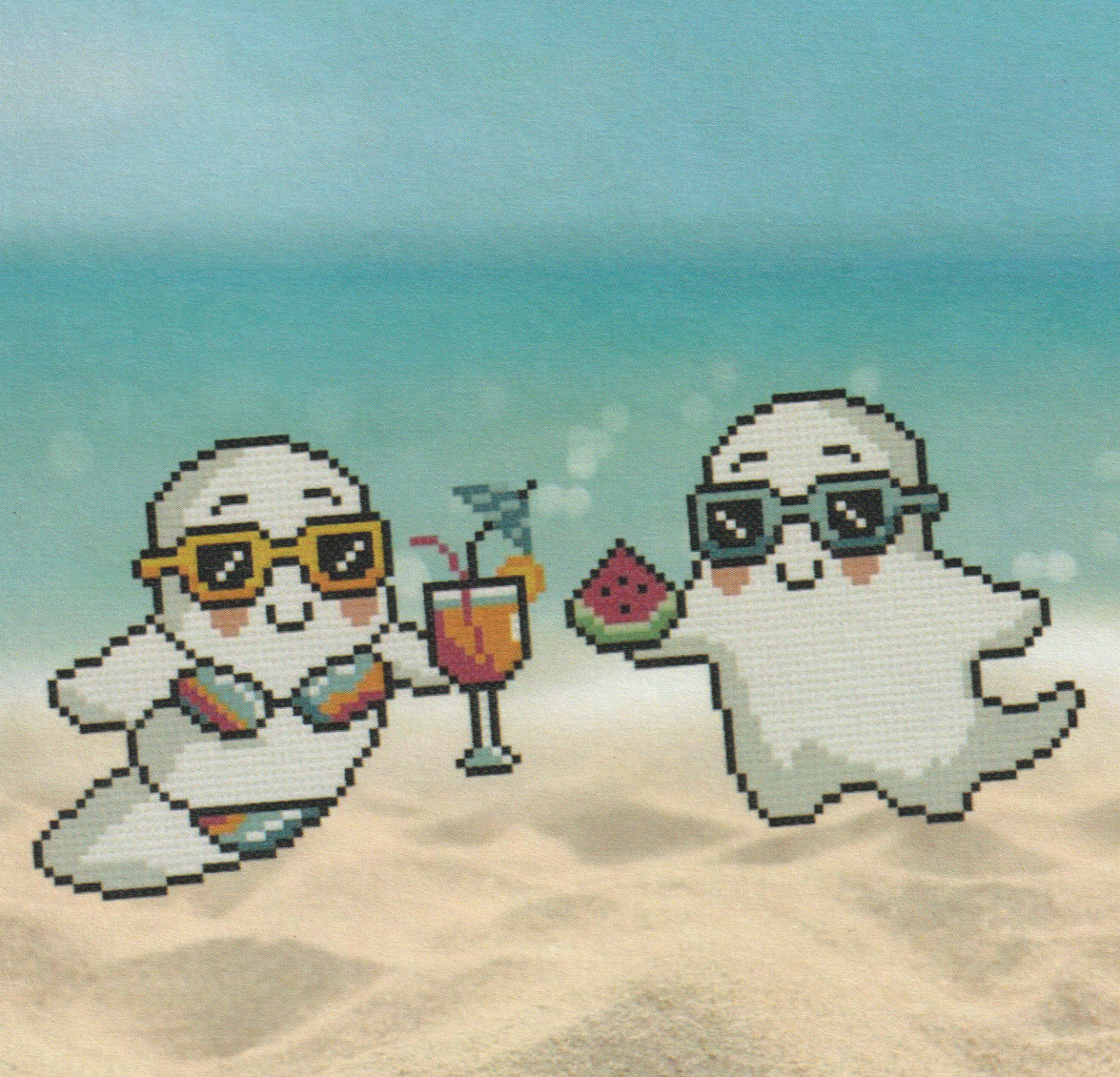 Ghosts At The Beach - Halloween Cross Stitch Pattern
