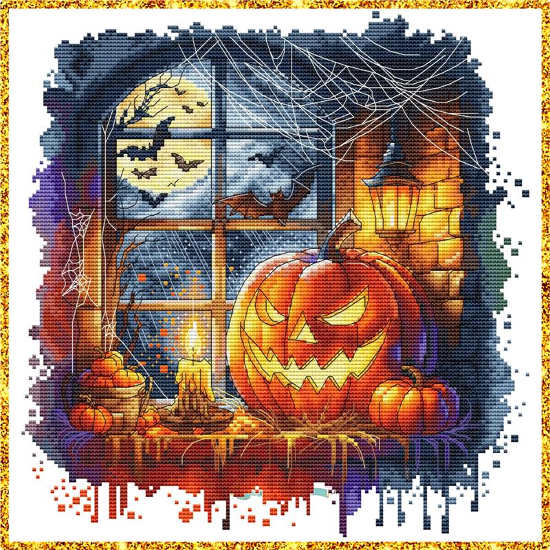 Pumpkin Window - Halloween Cross Stitch Pattern