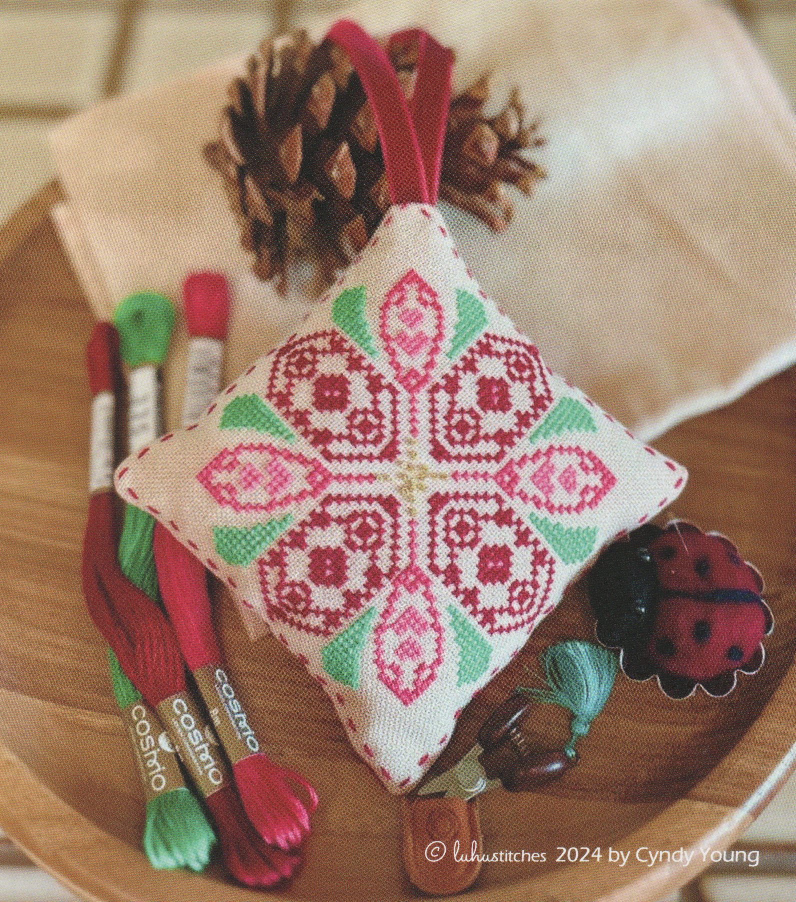 Pink Poinsettia - Christmas Cross Stitch Pattern