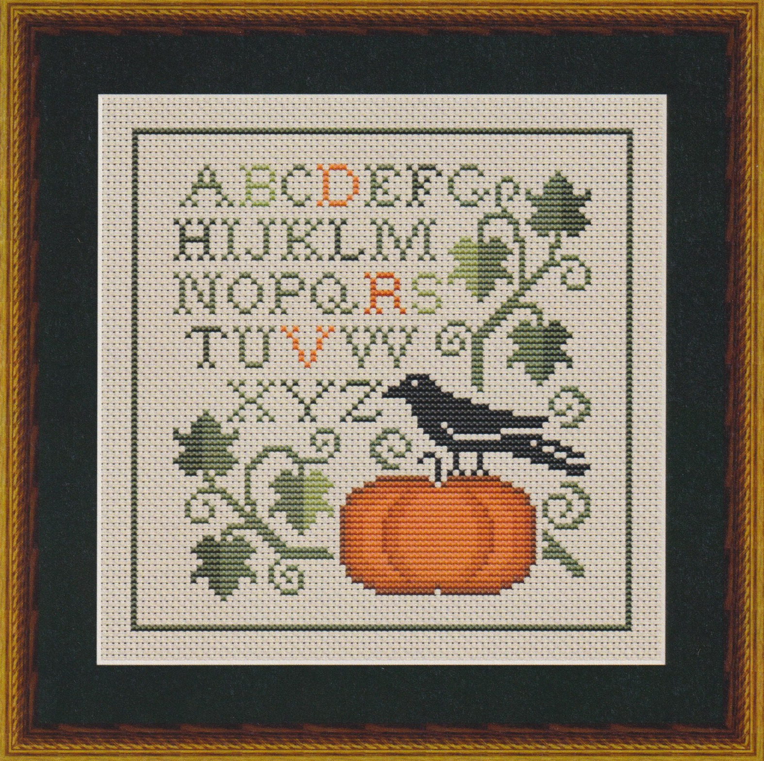 Autumn Crow And Pumpkin - Cross Stitch Pattern