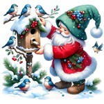 Christmas Father And Birds Magnet - Needle Minder