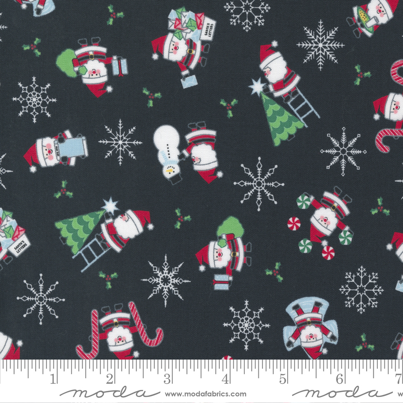 Candy Cane Lane Charcoal - Santa Novelty Snowman - Fabric