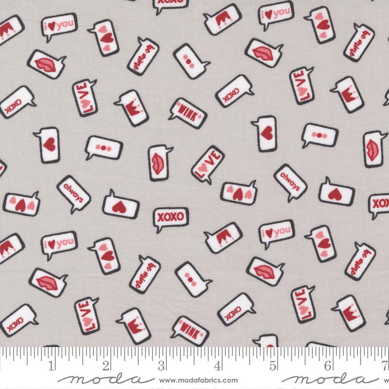 XOXO Novelty Text - Modern Love Platinum - Quilt Fabric