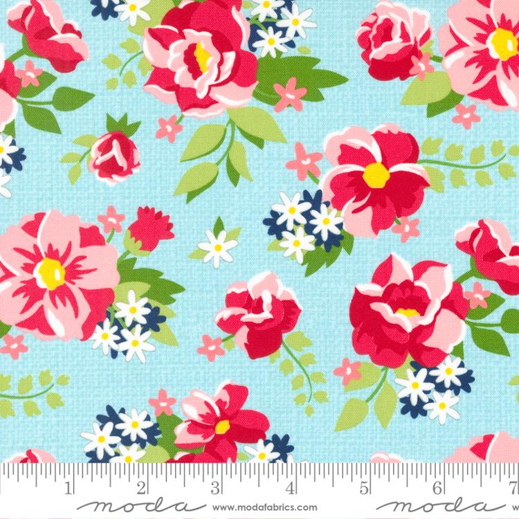 Berry Basket Blue Raspberry - Big Blooms Florals - Fabric