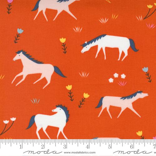 Meander Horses Geranium - Quilt Fabric