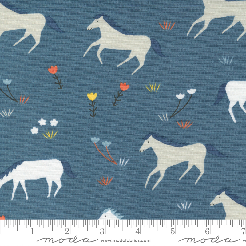 Meander Horses Indigo - Quilt Fabric