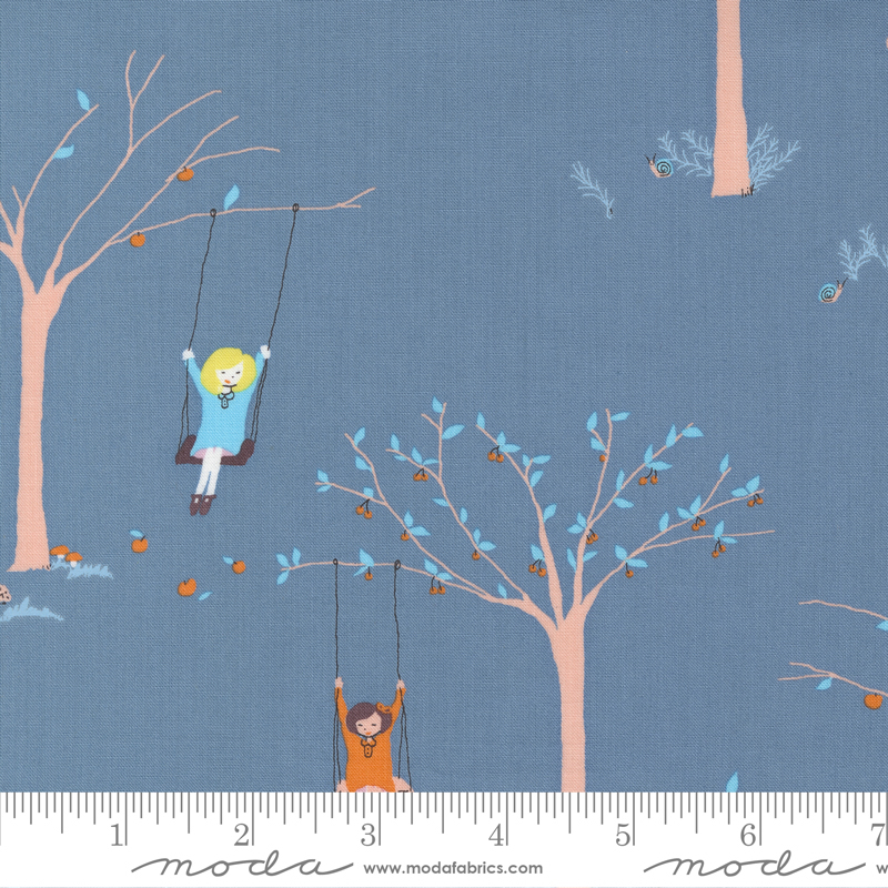 Pips Girl on Tree Swing Blueberry - Quilt Fabric