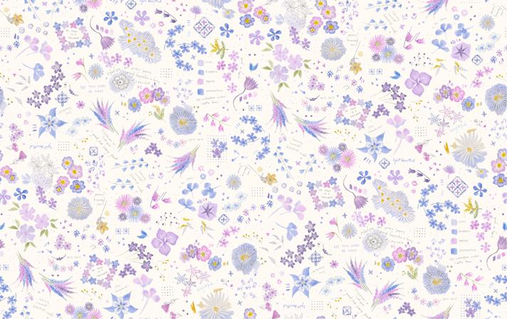 Delphinium Collage Snowdrop - Quilt Fabric