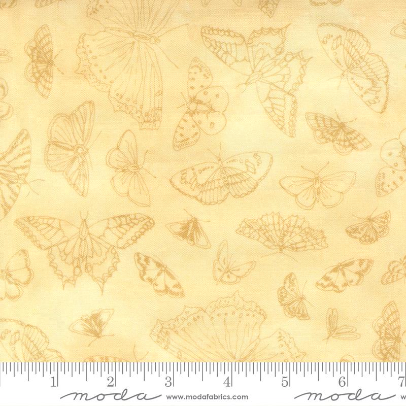 Flutterby Sketch Clouded Yellow - Quilt Fabric, zoomed in. Select this picture to zoom back out.