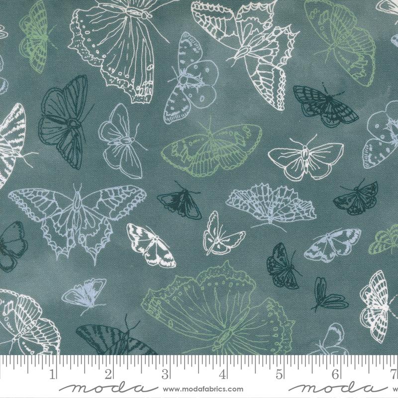 Flutterby Sketch Common Blue - Quilt Fabric, zoomed in. Select this picture to zoom back out.