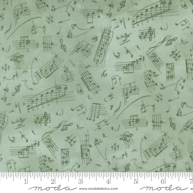 Flutterby Music Green Hairstreak - Quilt Fabric, zoomed in. Select this picture to zoom back out.