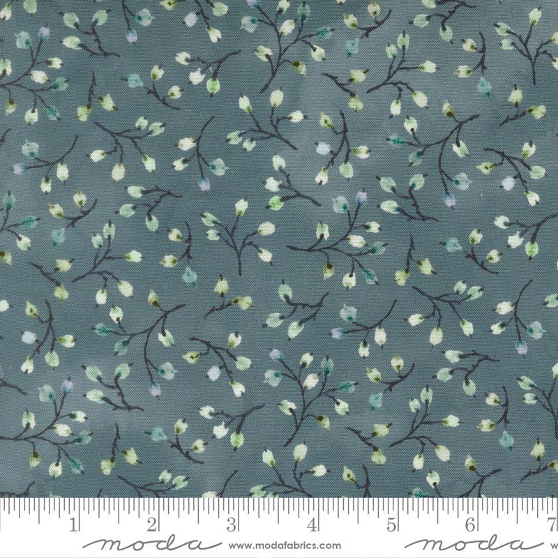 Flutterby Sprig Common Blue - Quilt Fabric, zoomed in. Select this picture to zoom back out.