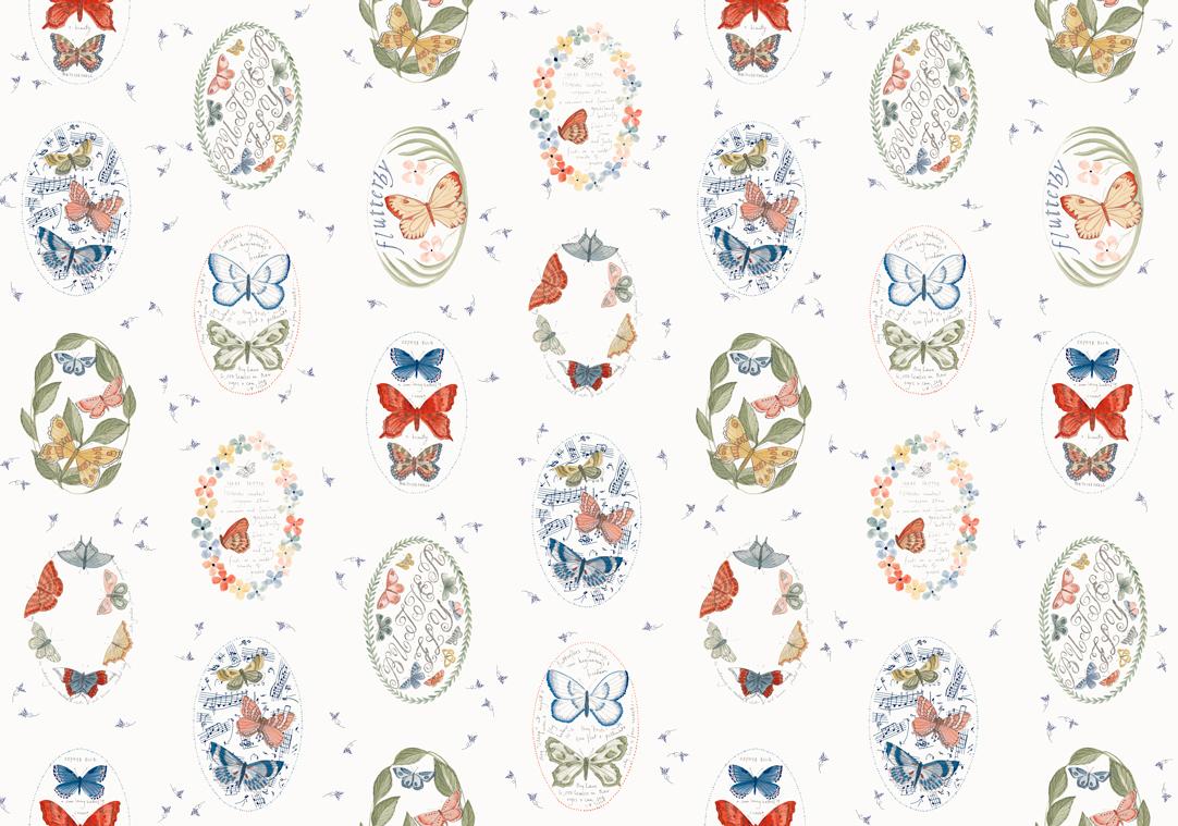 Flutterby Cameo Cabbage White - Quilt Fabric, zoomed in. Select this picture to zoom back out.