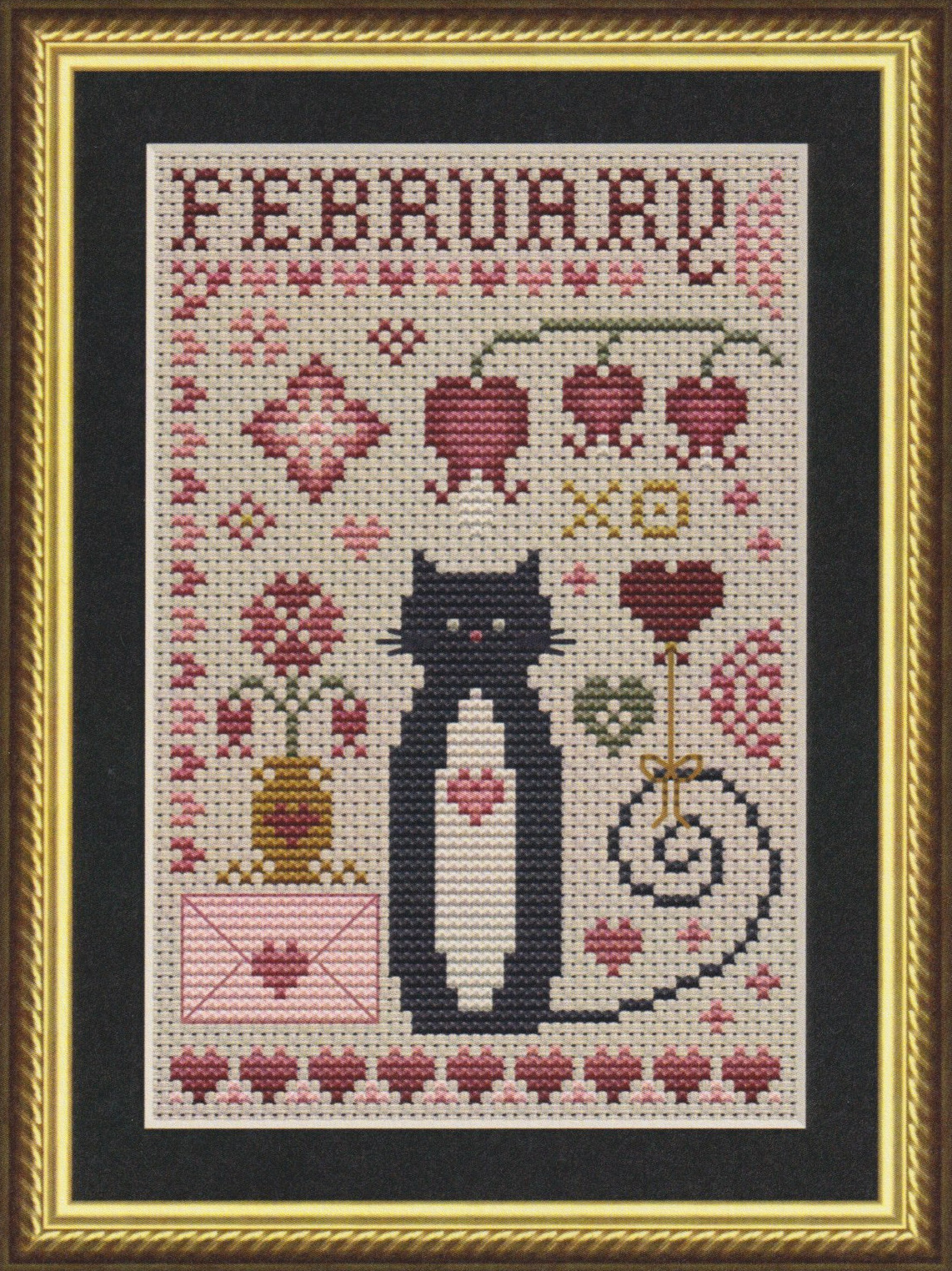 February Cat - Valentine Cross Stitch Pattern