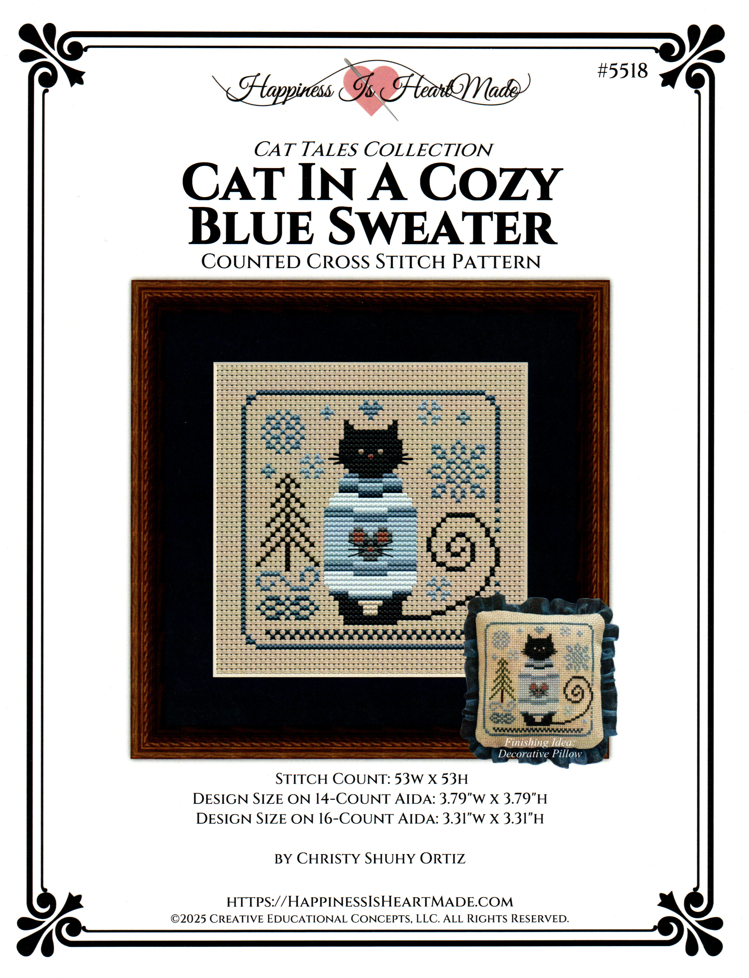Cat In A Cozy Blue Sweater - Cross Stitch Pattern