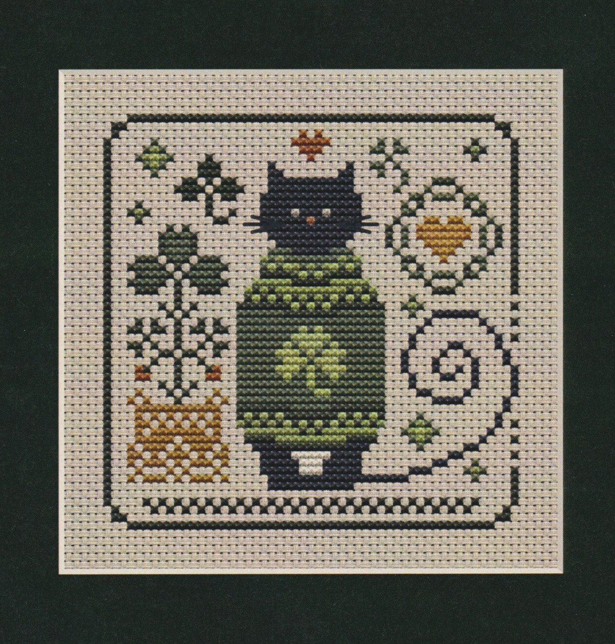 Cat In A Cozy Green Sweater - Cross Stitch Pattern