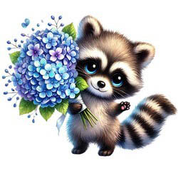 Raccoon With Blue Flowers - Needle Minder