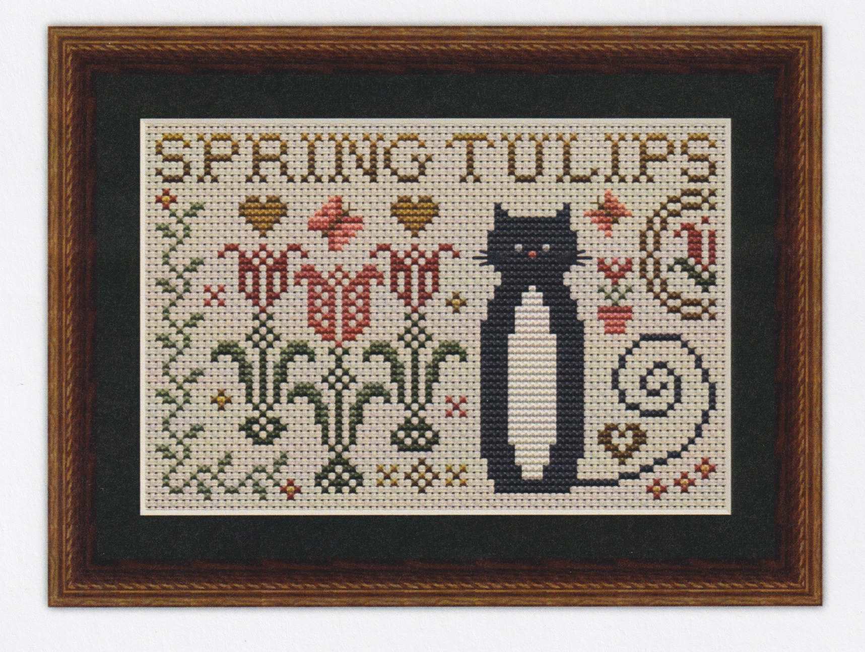 Cat With Spring Tulips - Cross Stitch Pattern