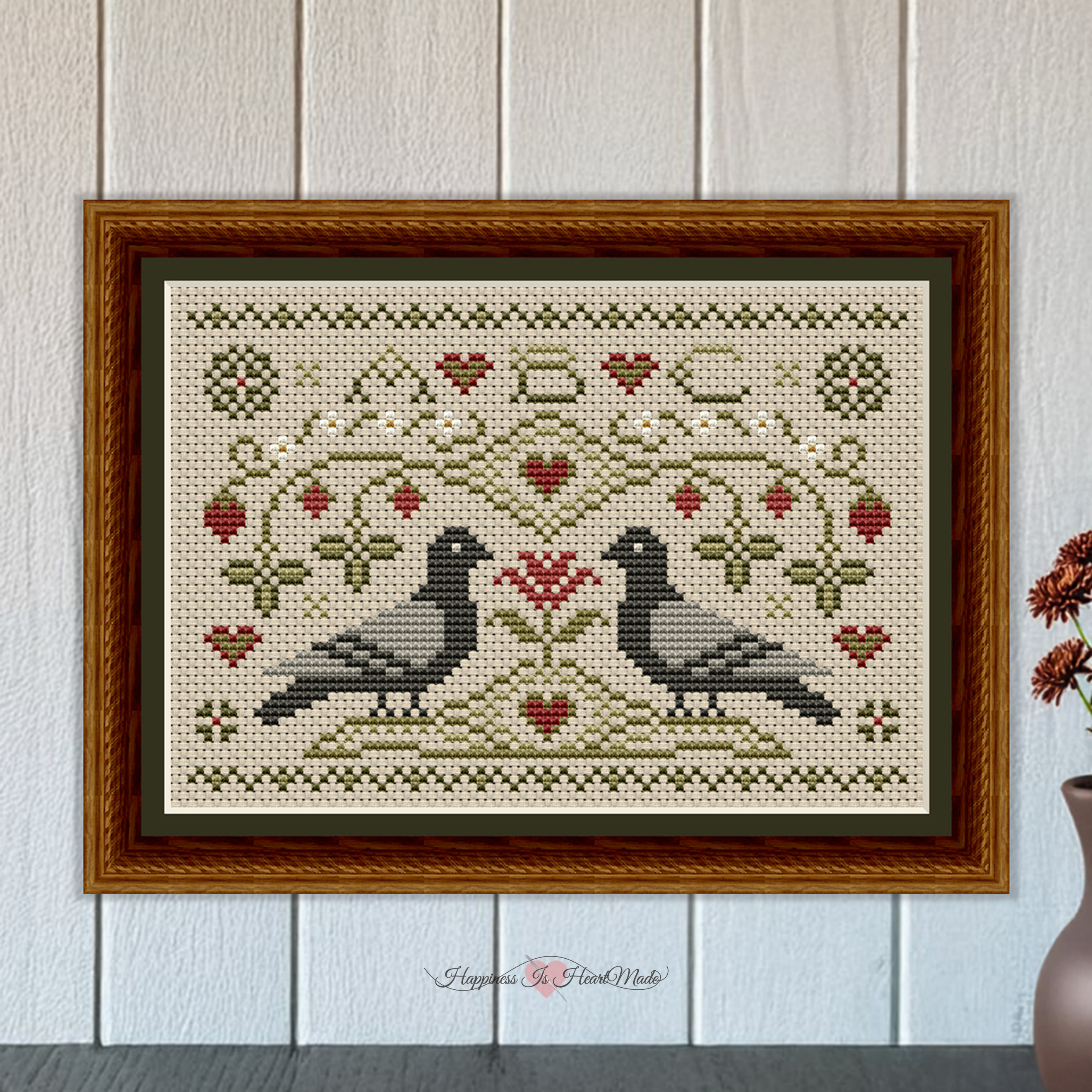 Pigeons And Strawberries - Cross Stitch Pattern