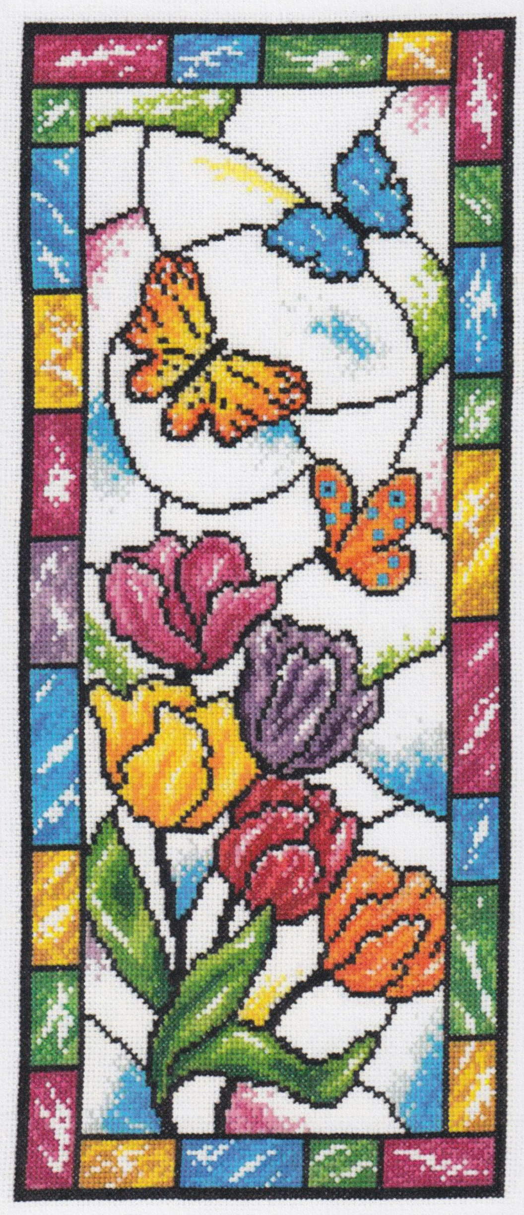 Stained Glass Spring Butterflies - Cross Stitch Pattern