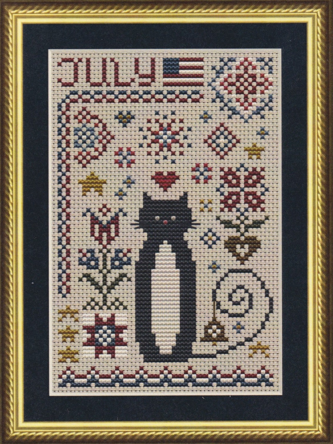 July Cat - Patriotic Cross Stitch Pattern 