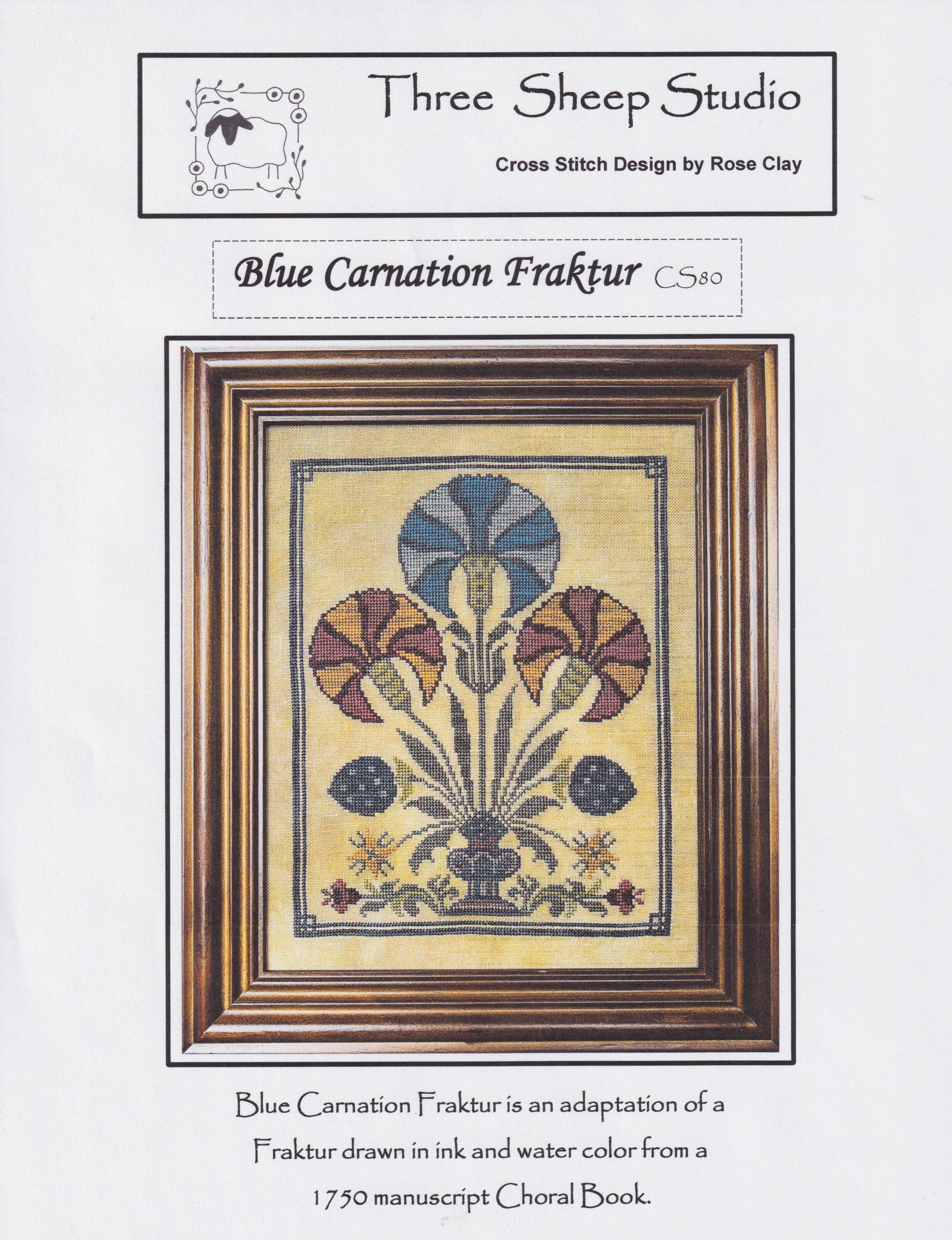 Blue Carnation Fraktur - Cross Stitch Pattern