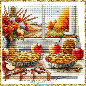 Apple Pie Window - Thanksgiving Cross Stitch Pattern 