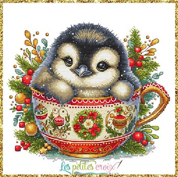 Christmas Animal Cup Penguin - Cross Stitch Pattern