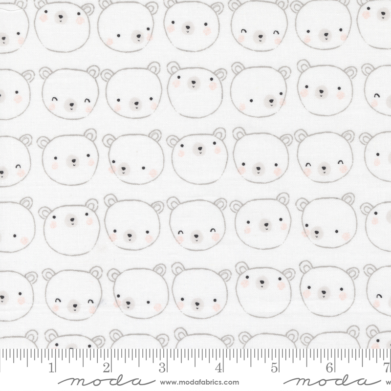 D Is For Dream White - Bear Face Baby Bear - Quilt Fabric