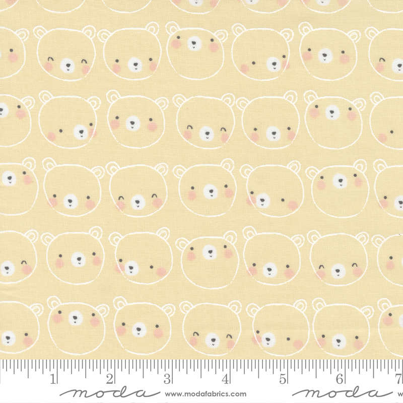 D Is For Dream Yellow - Bear Face Baby Bear - Quilt Fabric