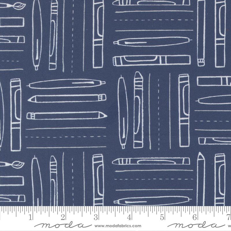 For My Boys Henry Pens Navy - Quilt Fabric