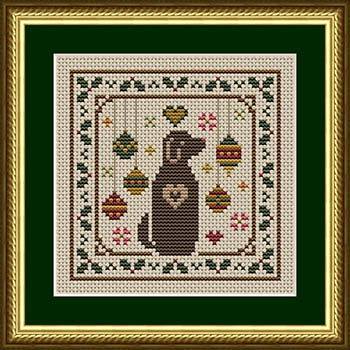 Dog With Holly And Ornaments- Christmas Cross Stitch Pattern