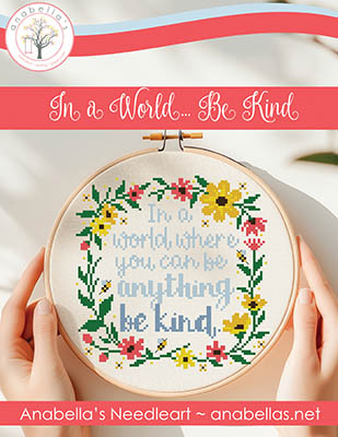 In A World...Be Kind - Cross Stitch Pattern, zoomed in. Select this picture to zoom back out.