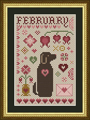 February Dog - Valentines Cross Stitch Pattern