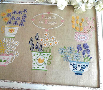 Pasqua In Tazza - Easter Cross Stitch Pattern, zoomed in. Select this picture to zoom back out.