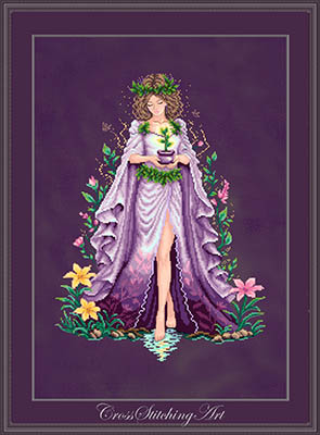 Mira, Priestess of Earth - Cross Stitch Pattern, zoomed in. Select this picture to zoom back out.