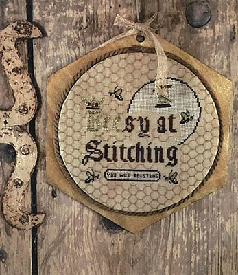 Beesy At Stitching - Cross Stitch Pattern , zoomed in. Select this picture to zoom back out.