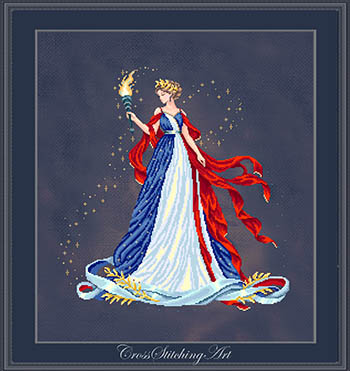 Gloria - Patriotic Cross Stitch Pattern, zoomed in. Select this picture to zoom back out.